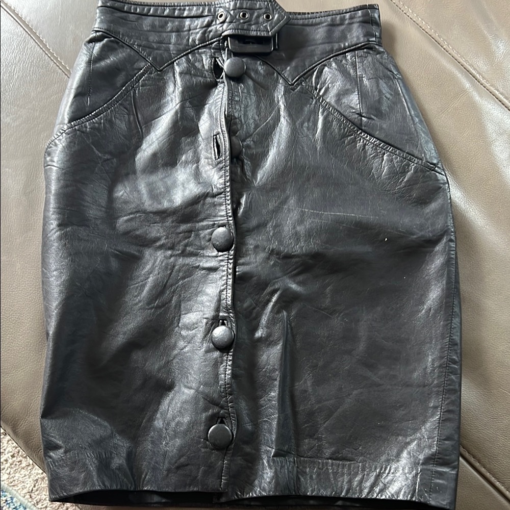 Black Leather Button-Up Skirt